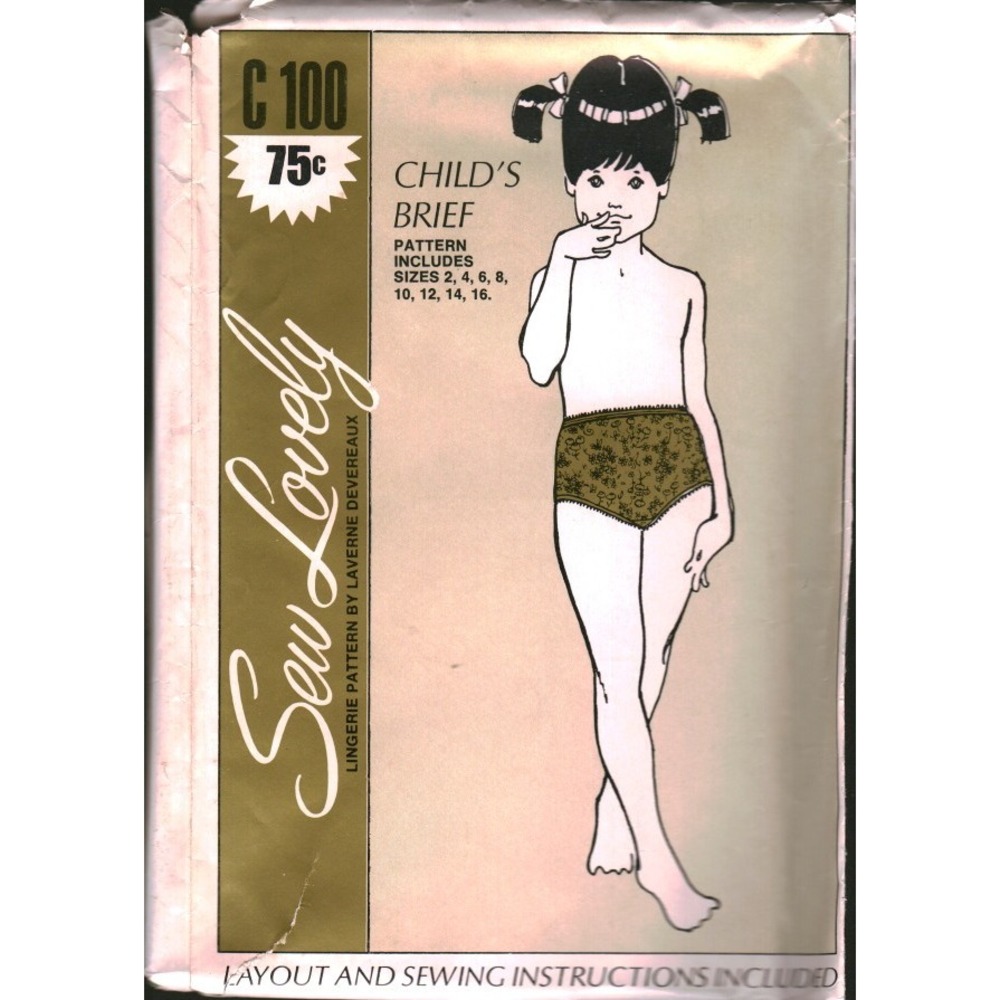 Sew Lovely C100 Child's Brief Lingerie Sewing Pattern Sizes 2-16 Vintage DIY